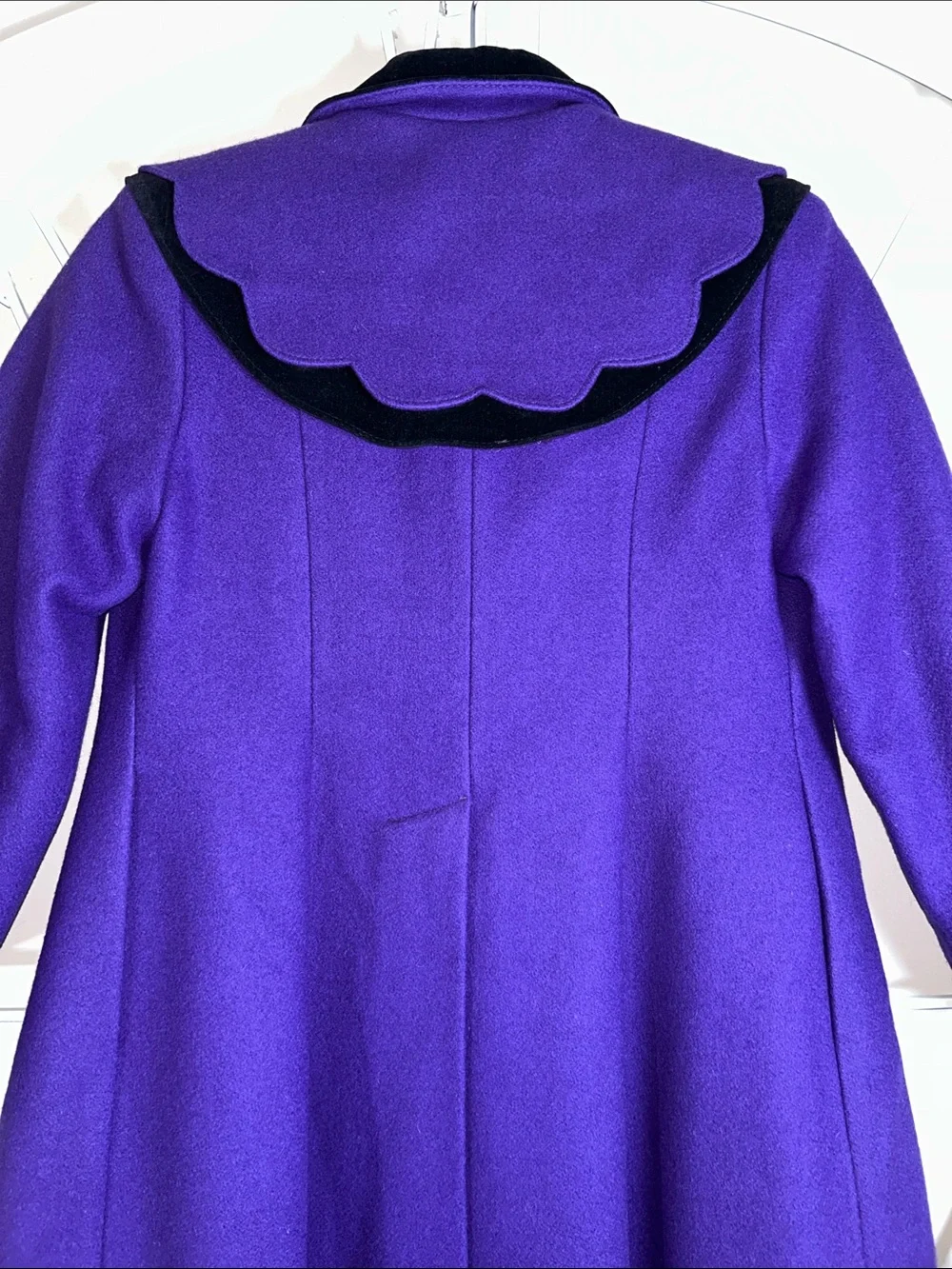 Vintage Rothschild Vibrant Purple Double-Breasted Wool Coat with Black Trim